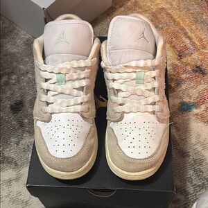 Jordan White and Tan Sneakers with Perforated Design